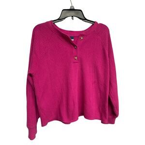 Old Navy Pink Waffle Knit Henley Top Women’s Large – Long Sleeve Thermal Shirt